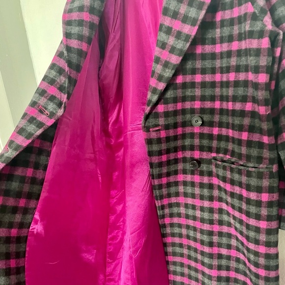 Avec Les Filles Plaid Double Breasted Coat Grey Black Pink. Size Medium. NWT. - Picture 6 of 12